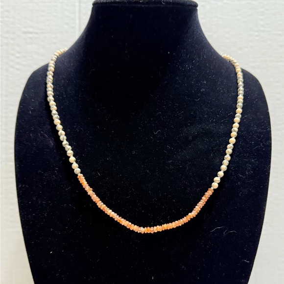 Peyote Bird Artisan African Opal Jasper & Sunstones Bead 24" Necklace 925Silver - Picture 1 of 6